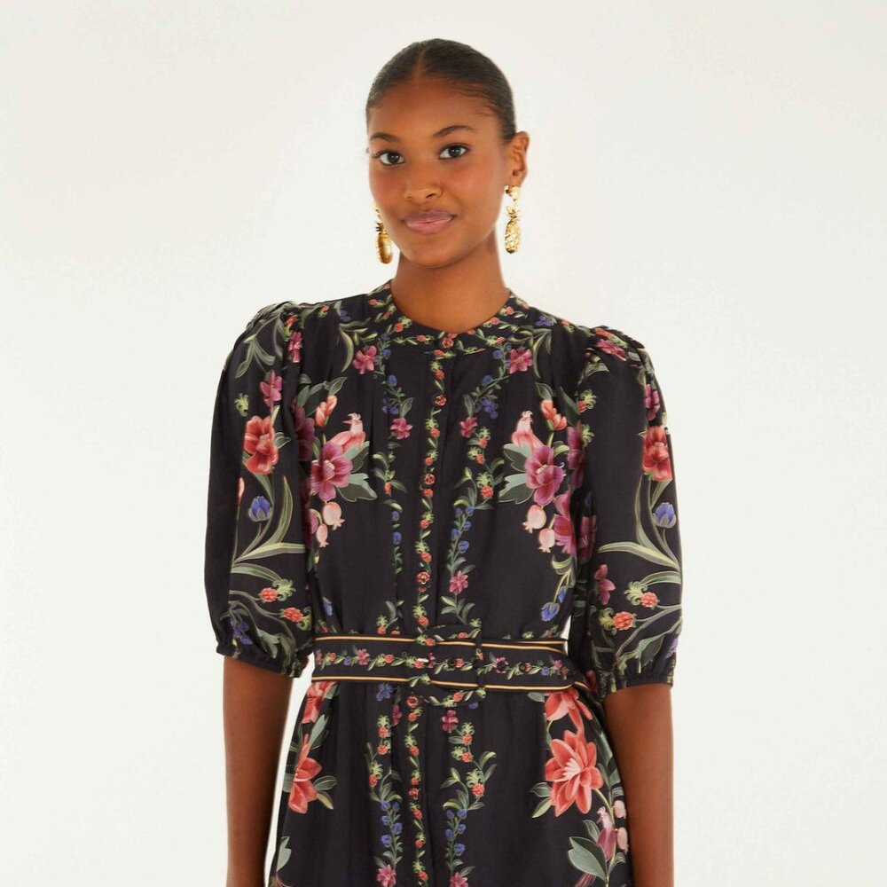 NWT FARM Rio Black Belle Garden Whimsigoth Fairy Girly Botanical Dress (SZ XL) - Picture 2 of 14